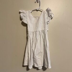 Toddler Girls Linen White Flutter Sleeve Backless Bow Dress Summer Casual 3T